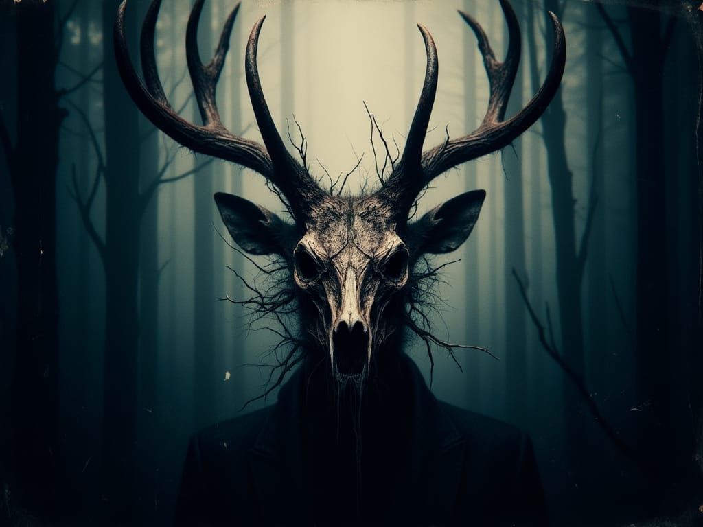 Mystical Windigo in Eerie Forest, Biomechanical Style