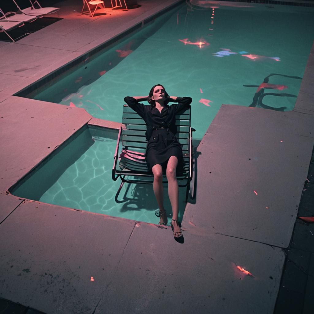 Dark Noir: Murder Beside Empty Pool in Low-Poly 3D