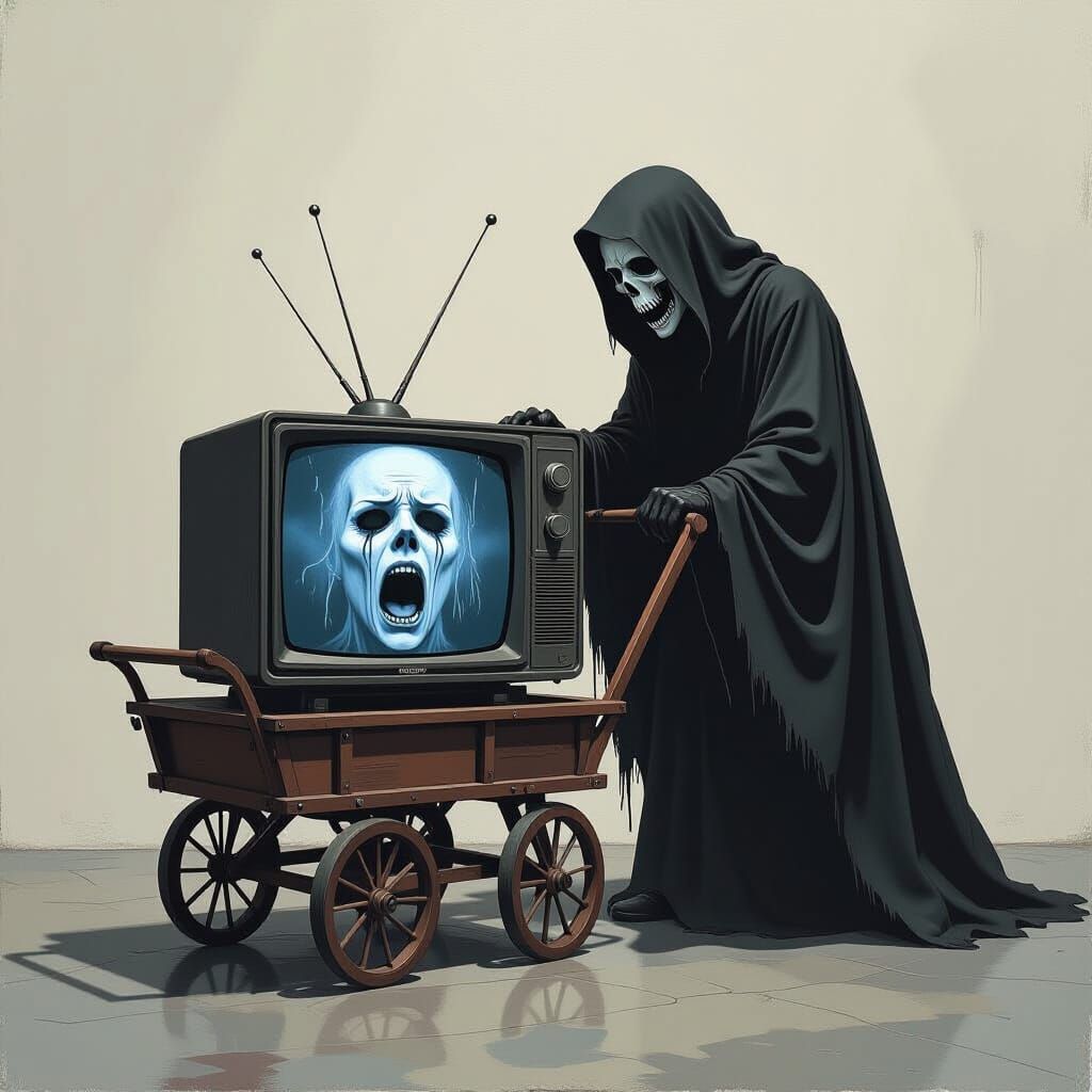 Grim Reaper's TV Cart: A Horror Scene
