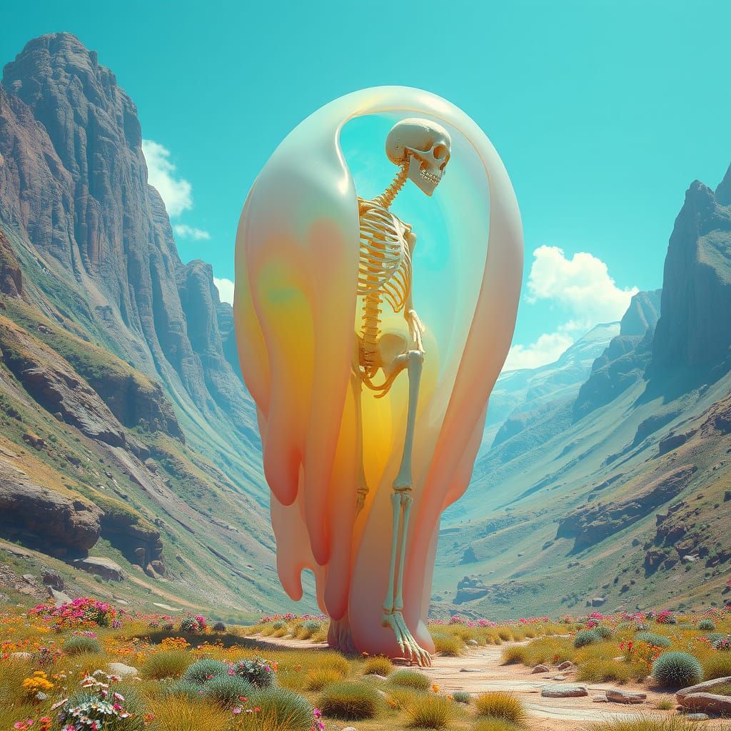 Giant Translucent Slime Walks Through Vibrant Valley