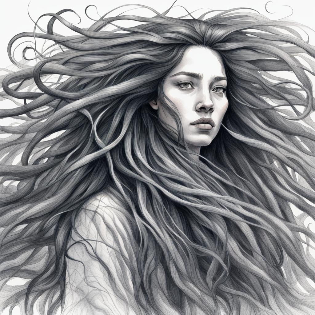 Woman in Wind: Surreal Tentacle Hair Portrait