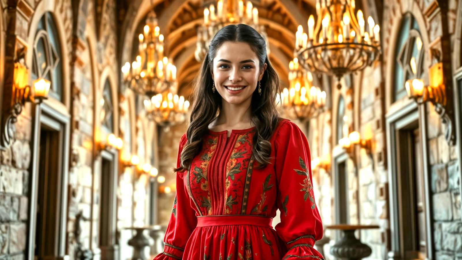 Beautiful Celtic Woman in Traditional Dress Smiling