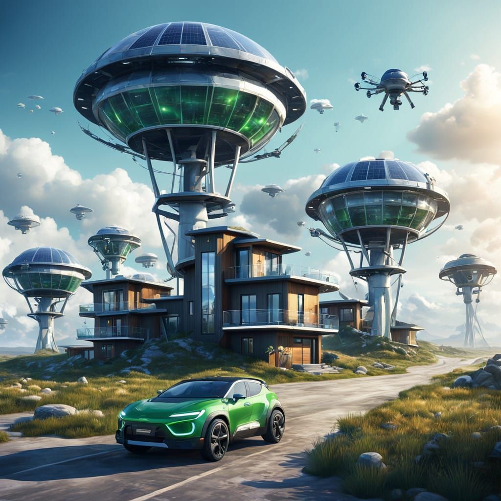 Surreal Eco Utopia in Solarpunk Style