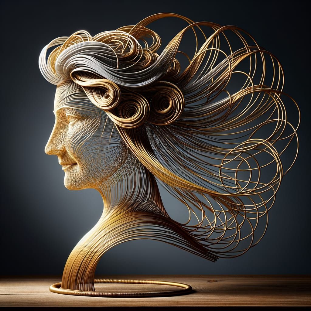 Golden Wire Sculpture of Angelic Woman