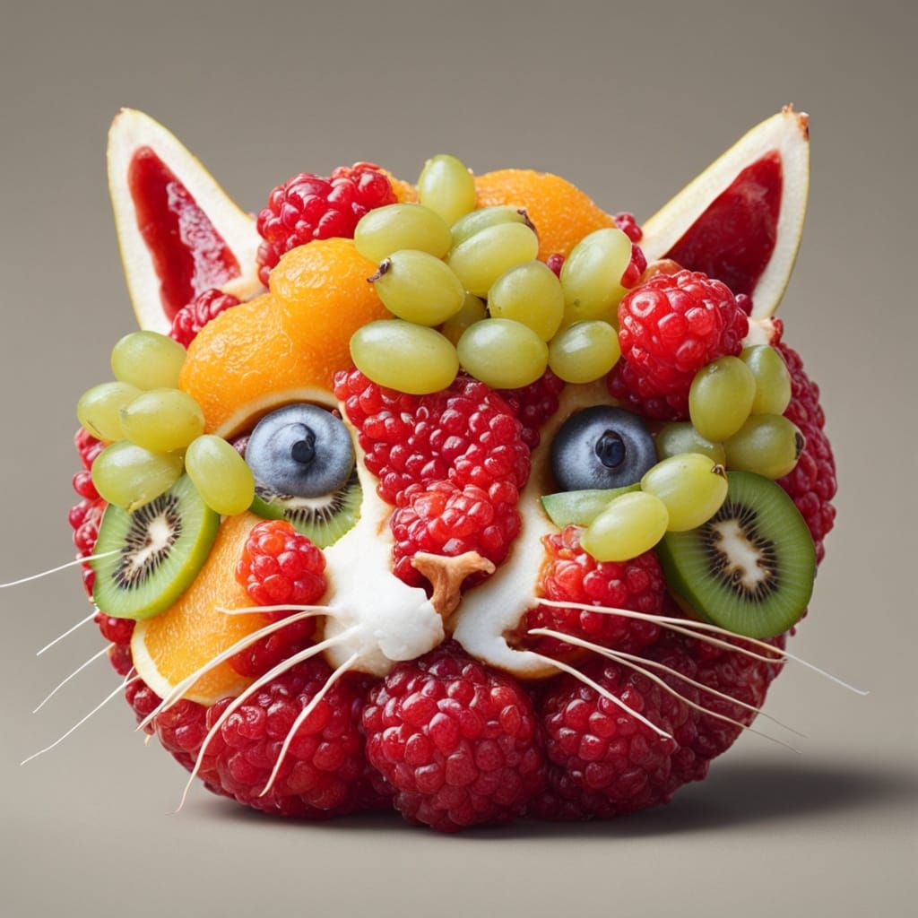 Fruit Sculpture of a Feline Friend