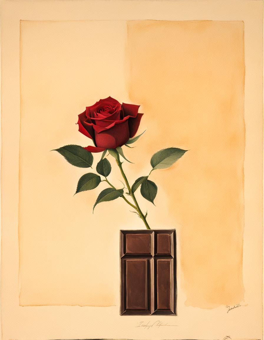 Hand Holding Rose and Chocolate Bar in Spilliaert Style