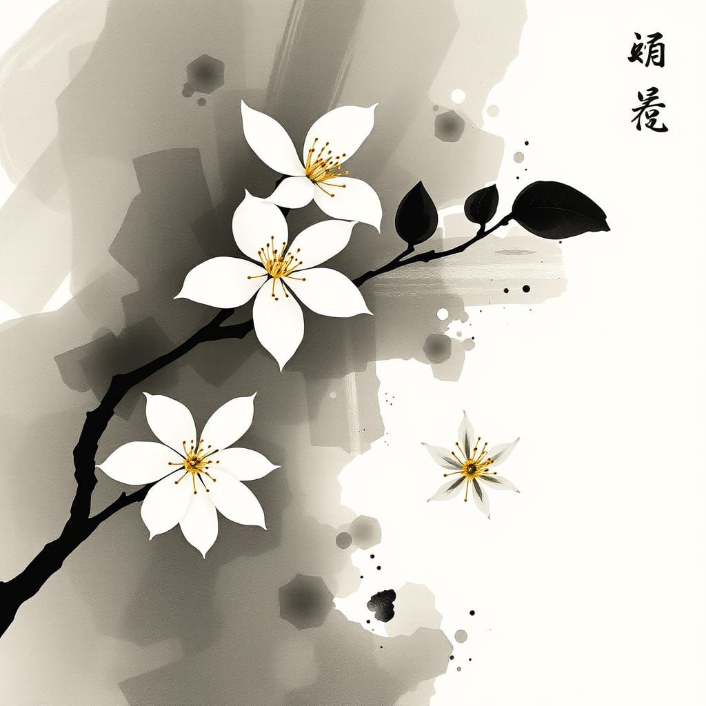 Jasmine Blossom Inksplash - Japanese Minimalist Art