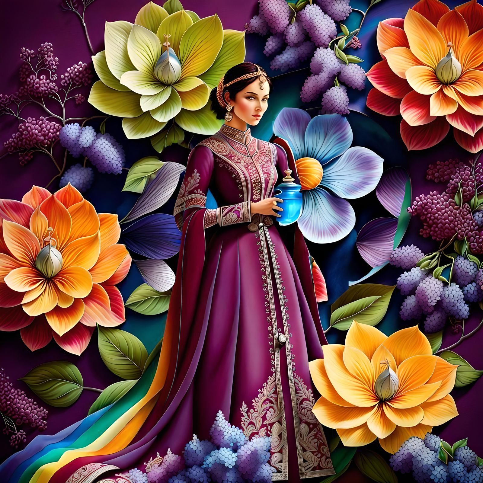 Futuristic Indian Woman in Fiery Dress