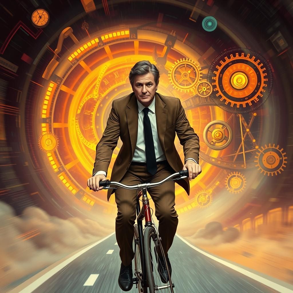 David Byrne Rides Time Vortex in Syd Mead Style