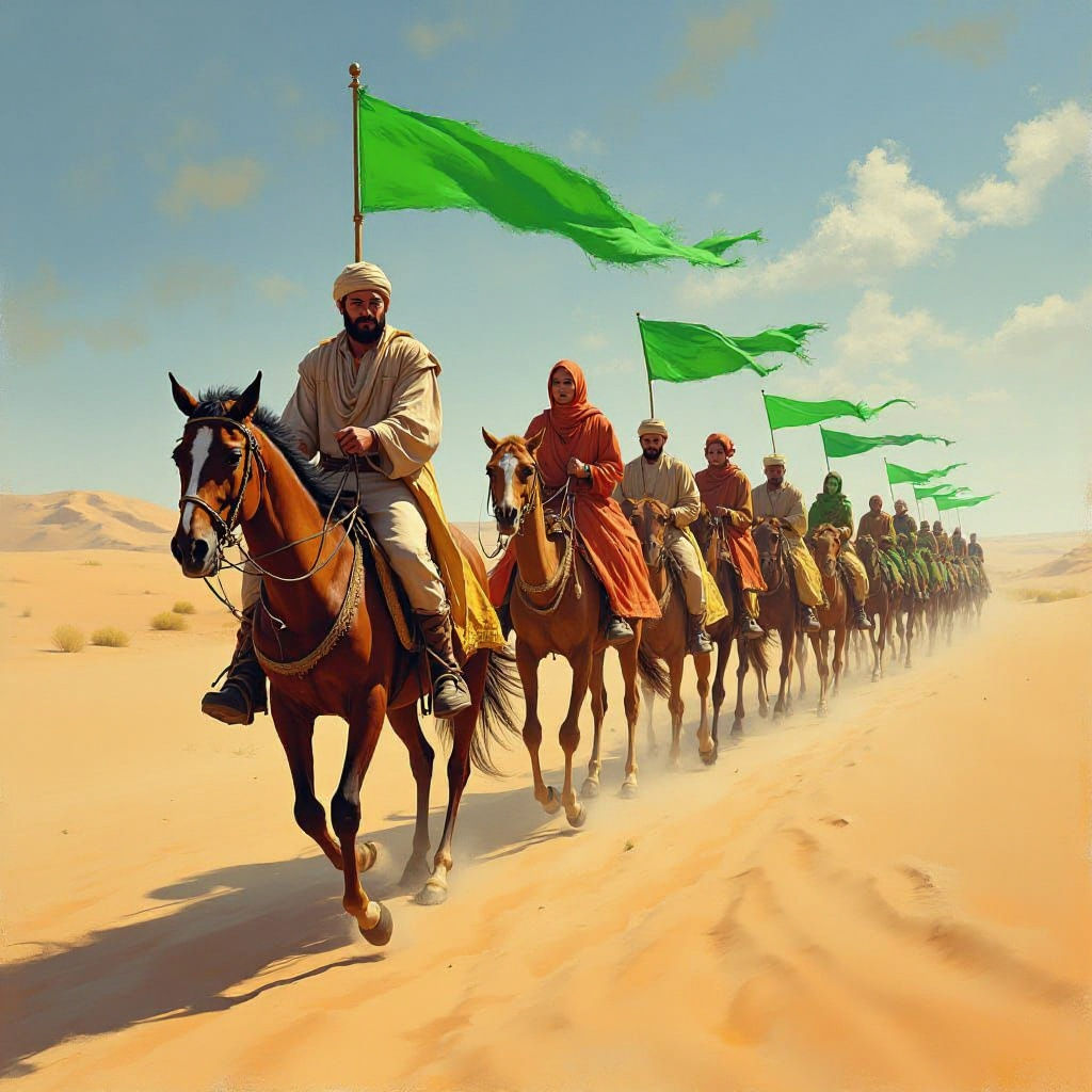 Desert Caravan Led by Nobleman on Horseback