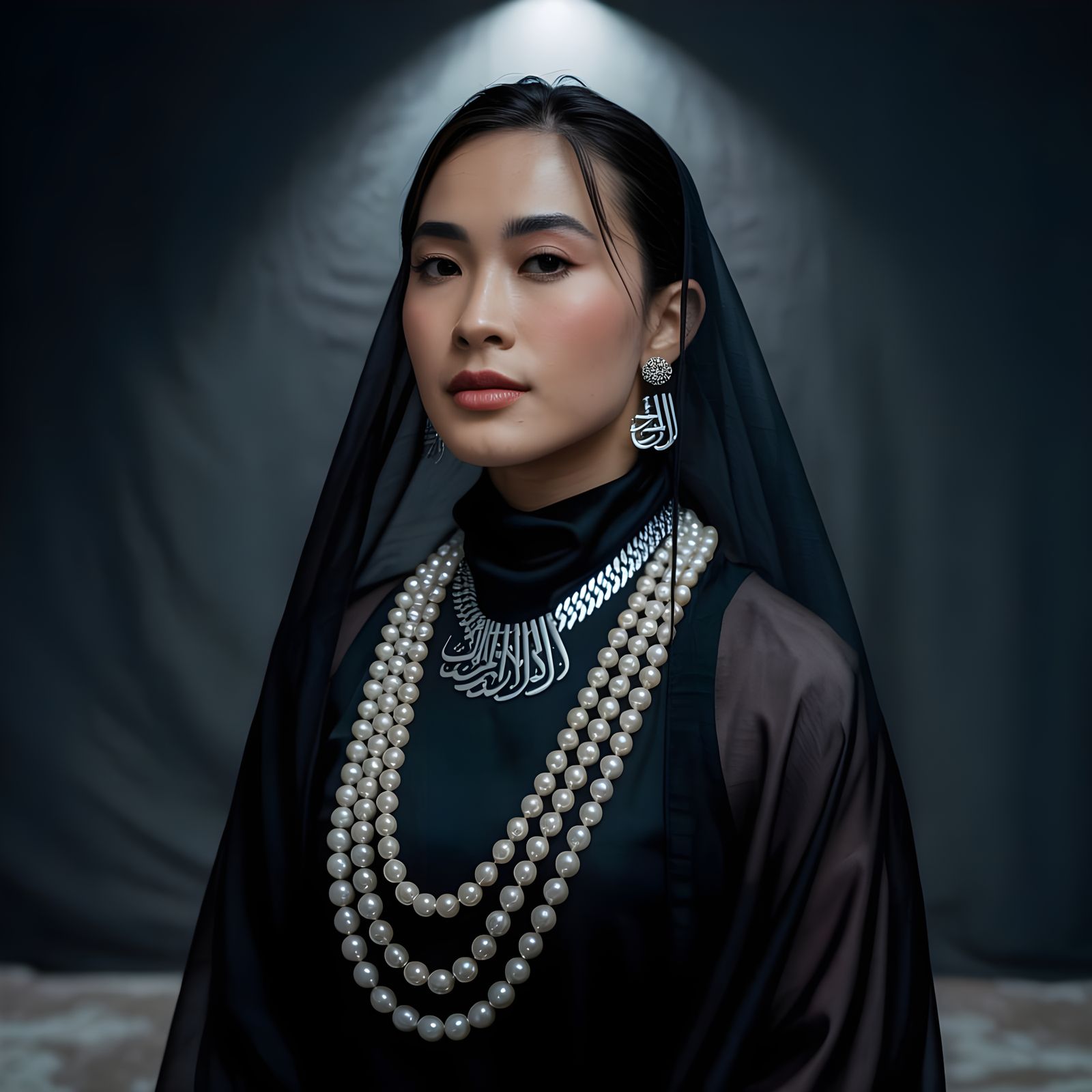 Asian Woman in Niqab with Pearl Body Chain