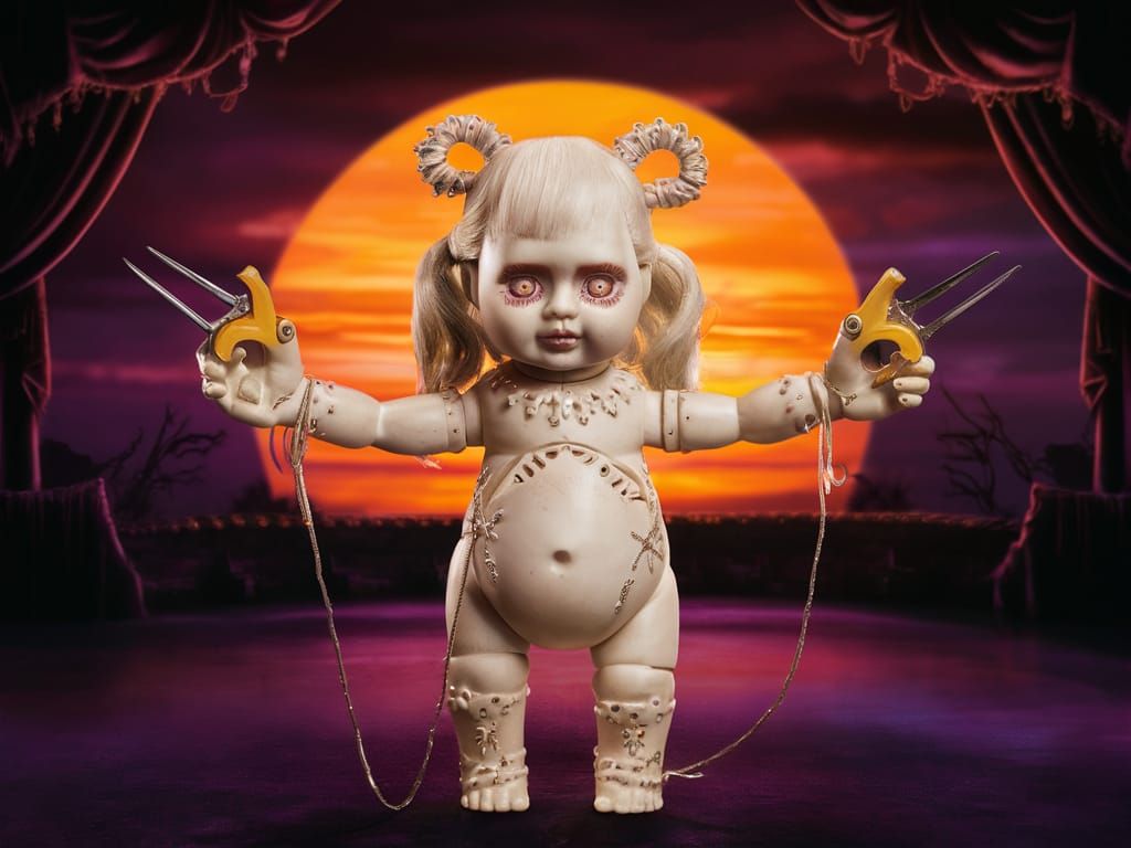 Surreal Porcelain Doll in Necromantic Sunset
