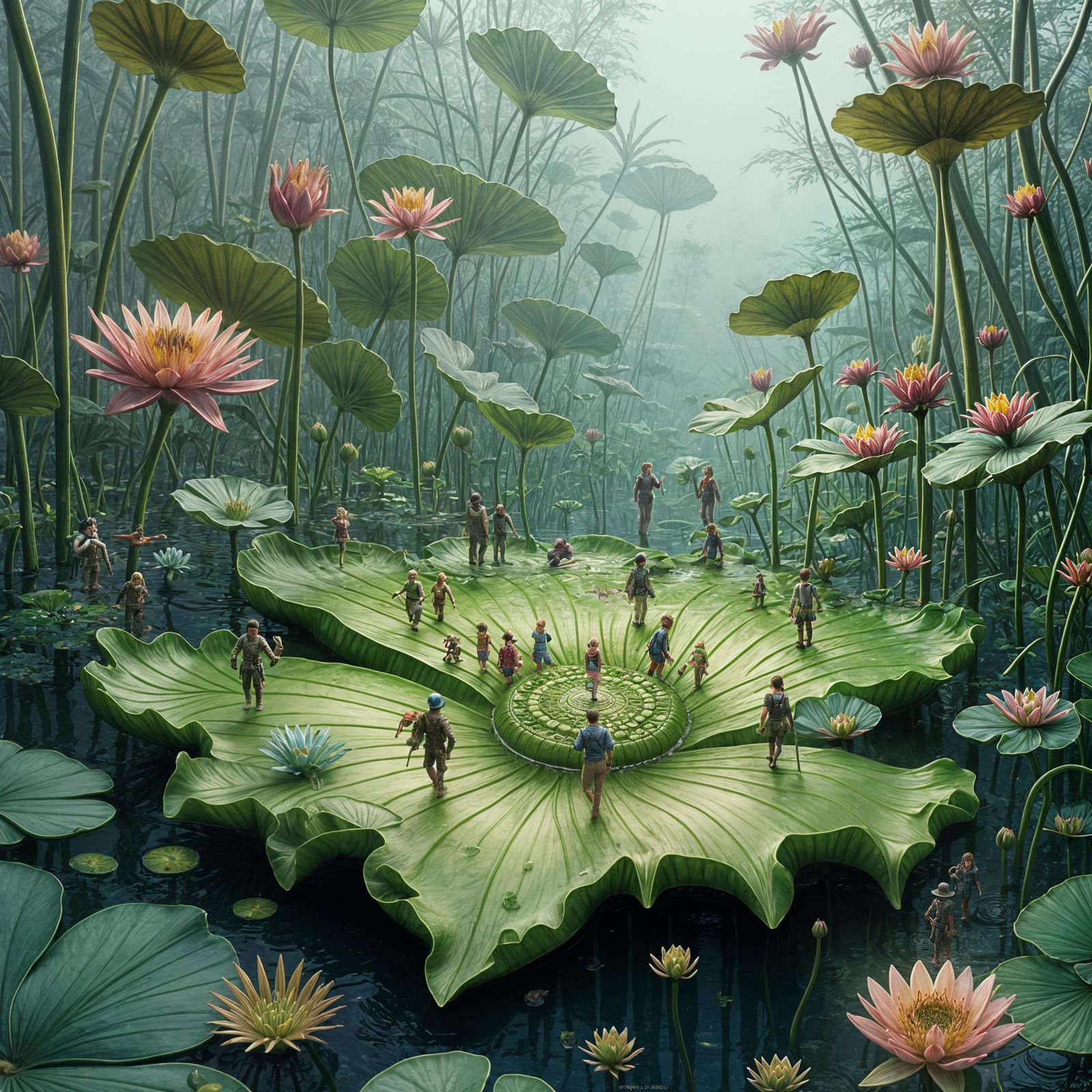 Ethereal Art Nouveau City on Lily Pad