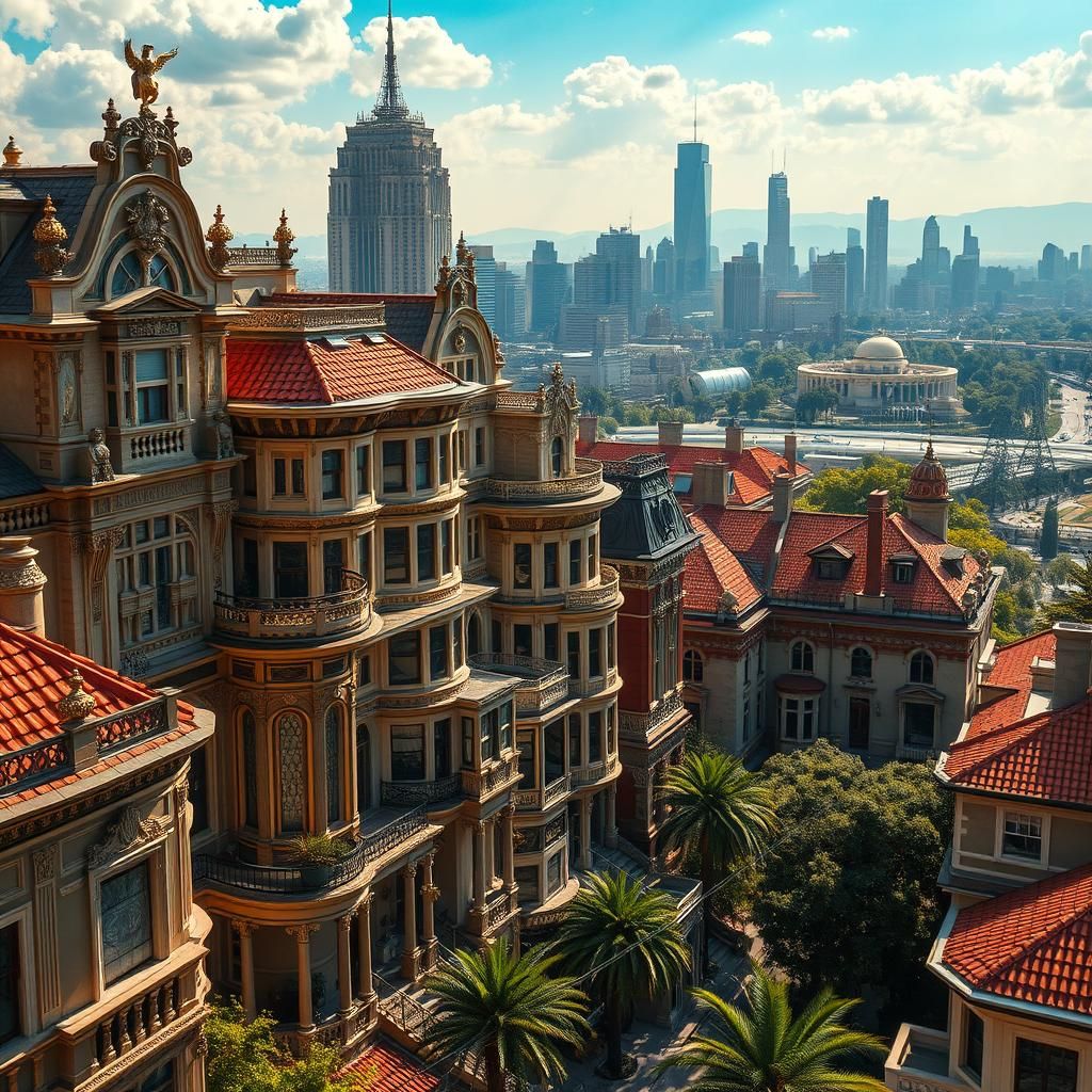 Majestic Art Deco Neighborhood in Hyperrealistic Style