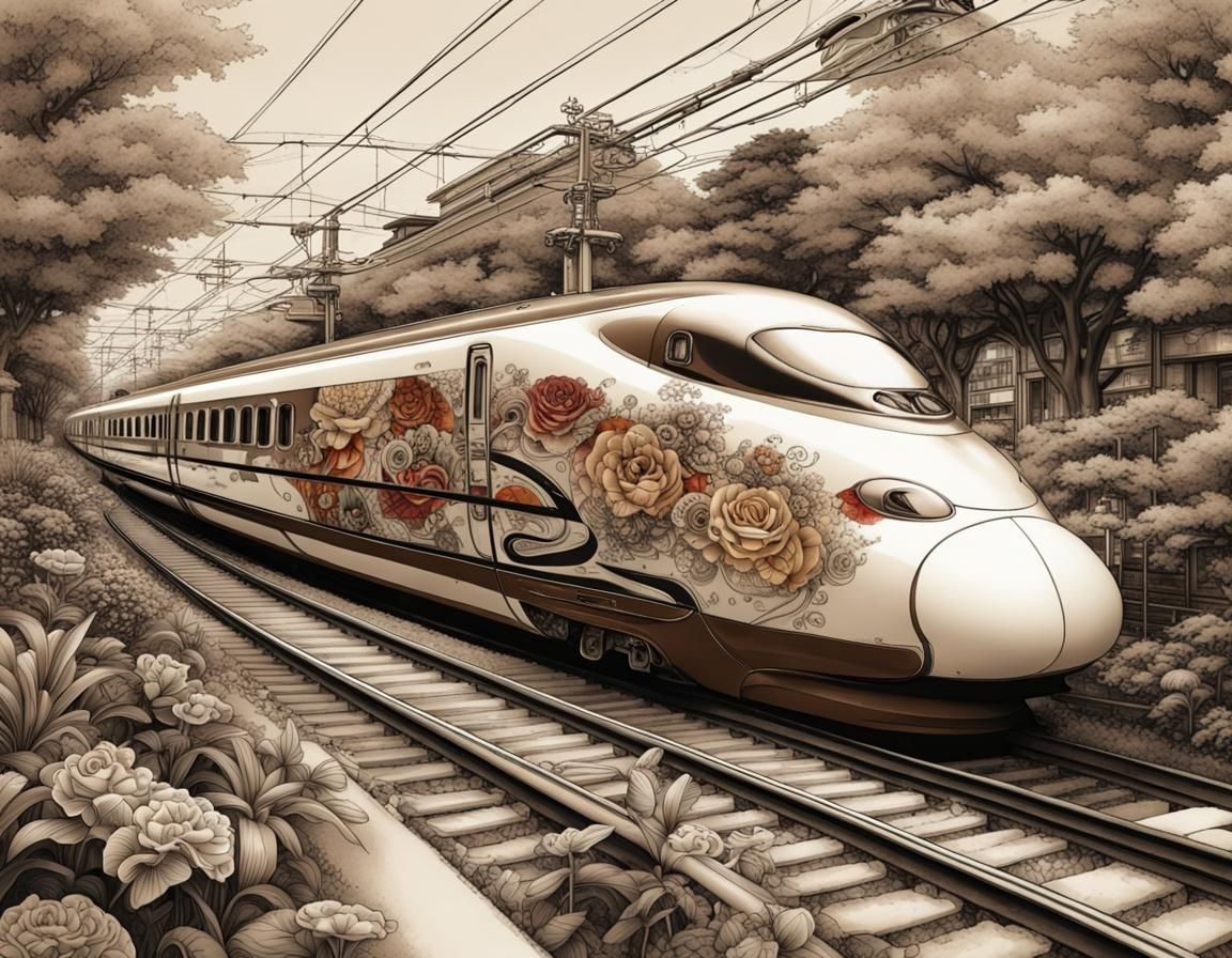 Steampunk Shinkansen in Sepia Tattoo Illusion