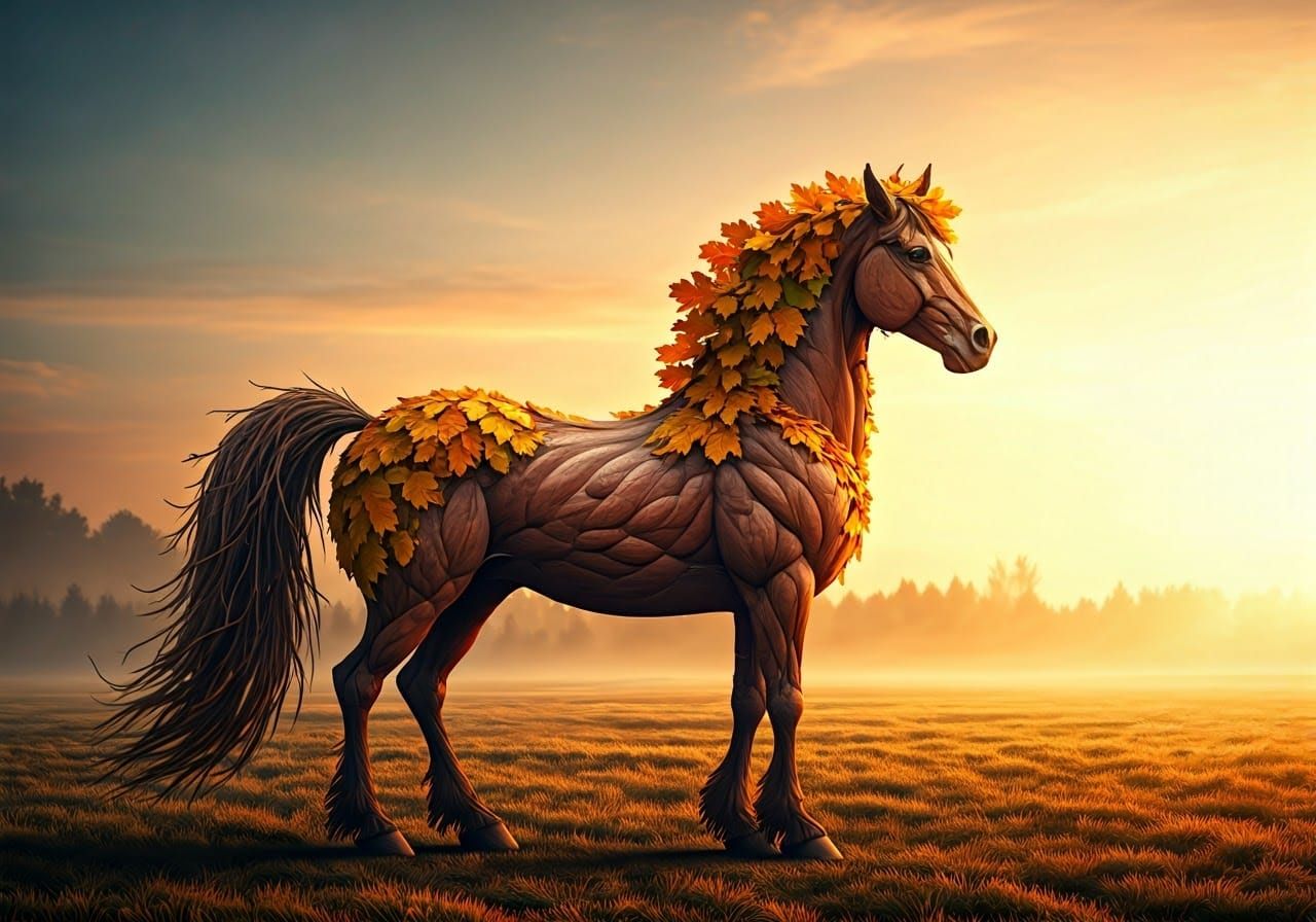 Majestic Autumn Stallion in Photorealistic Landscape