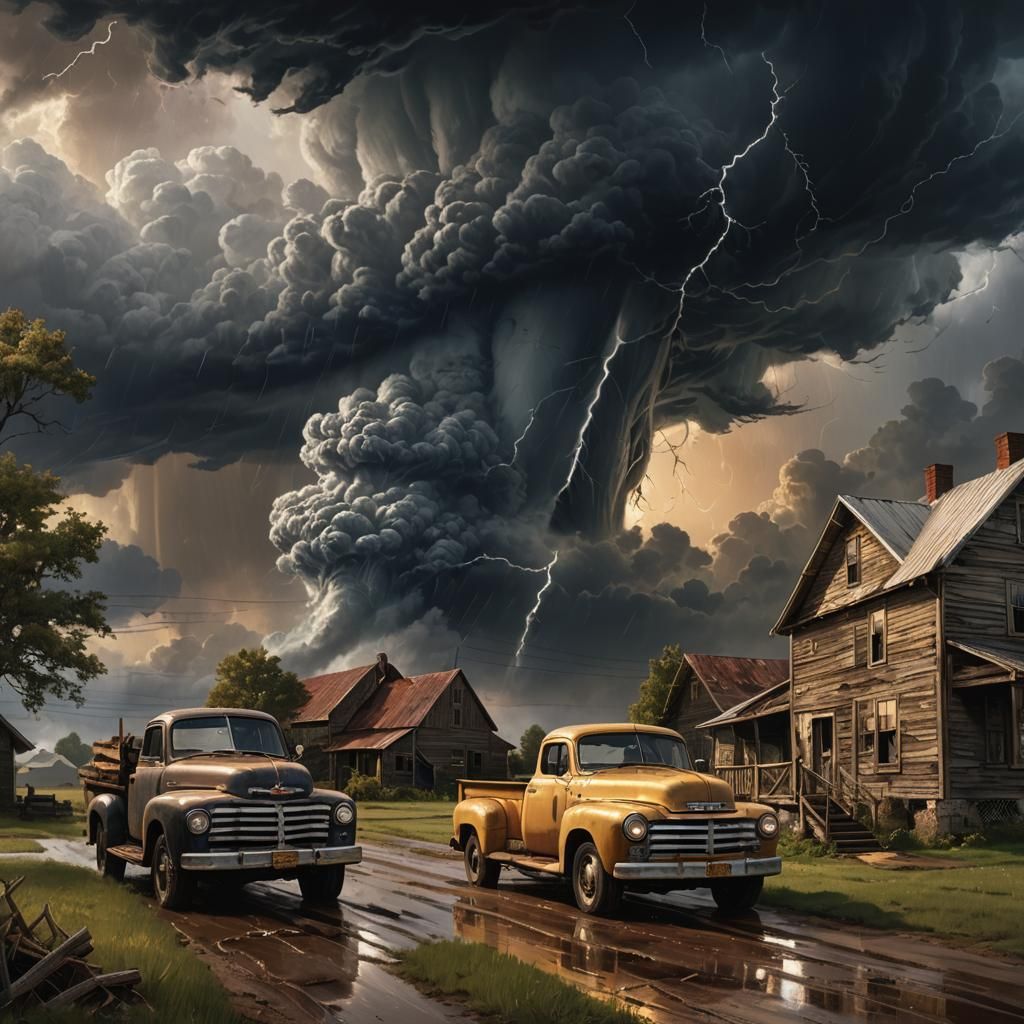 Tornado Touching Down at Farmhouse: Cinematic Concept Art