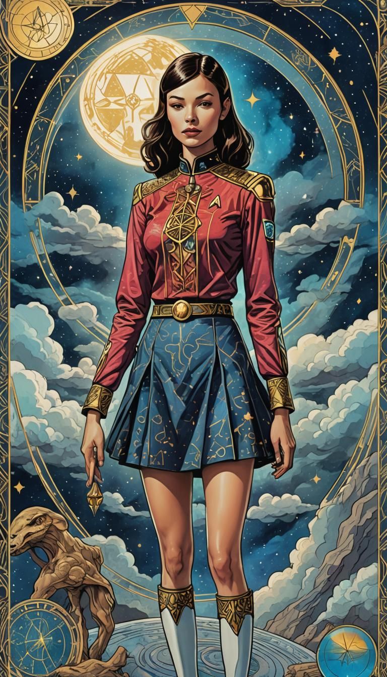 Mystical Tarot Card Featuring Retro Sci-Fi Woman