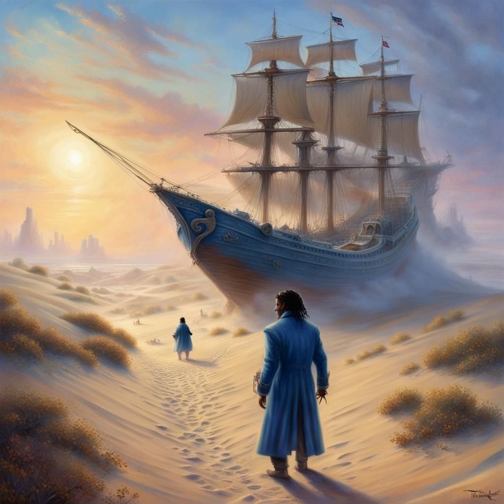 Desert Ship Summoning: Ethereal Fantasy Scene