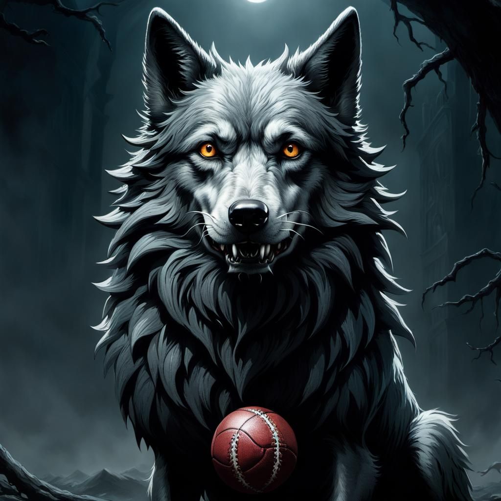 Mythical Wolf-Dog in Gothic Horror Style