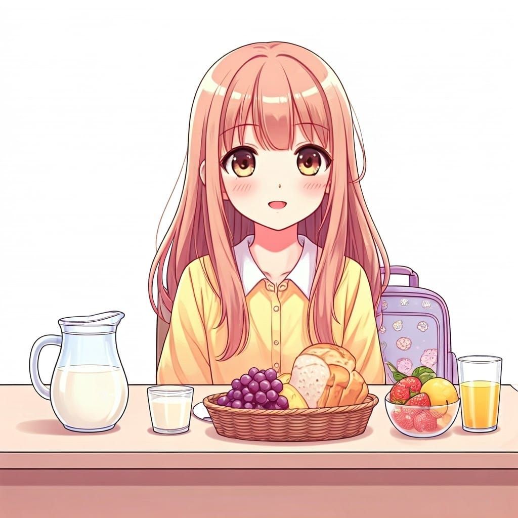 Anime Girl's Breakfast Scene in Kawaii Style