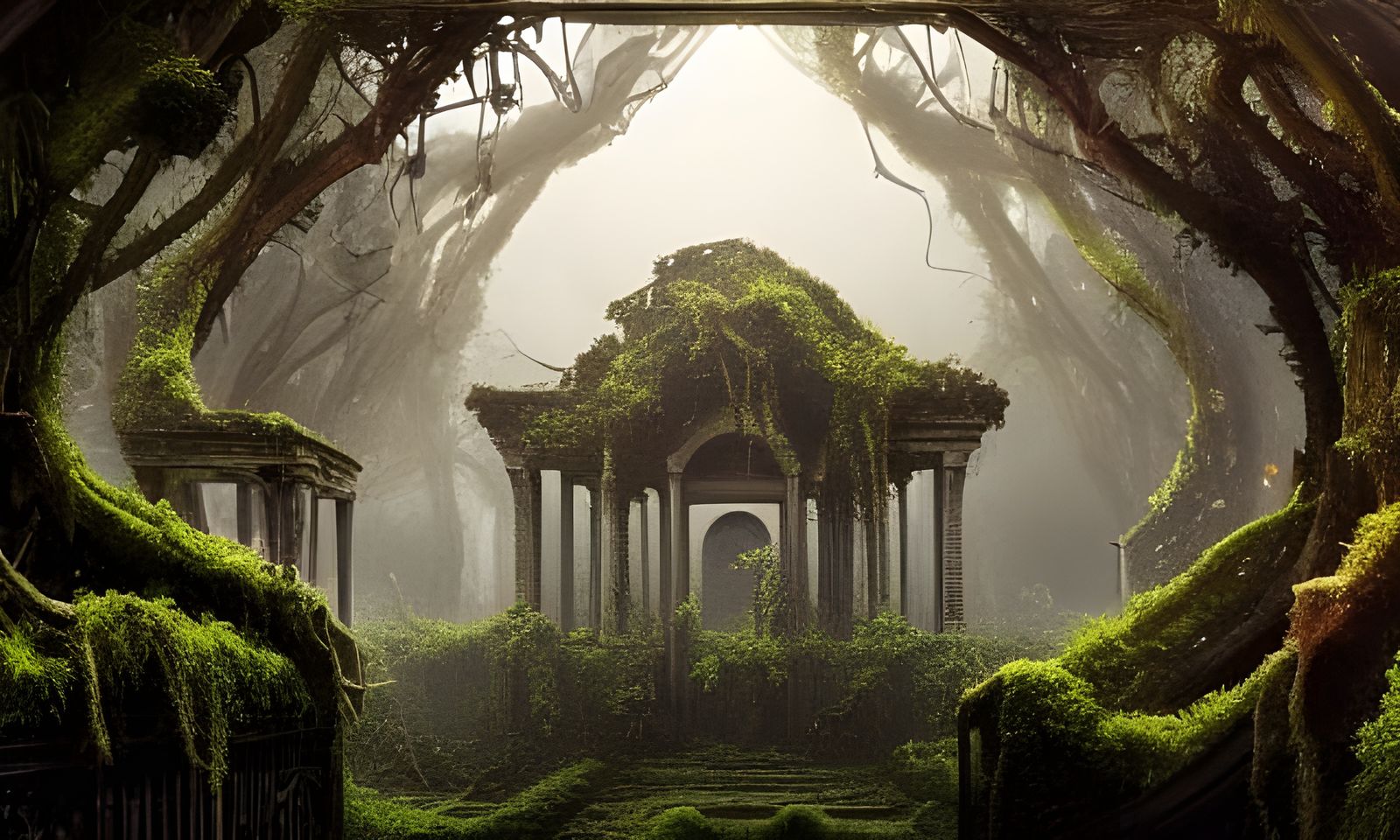 Overgrown City Ruins: An Atmospheric Digital Painting