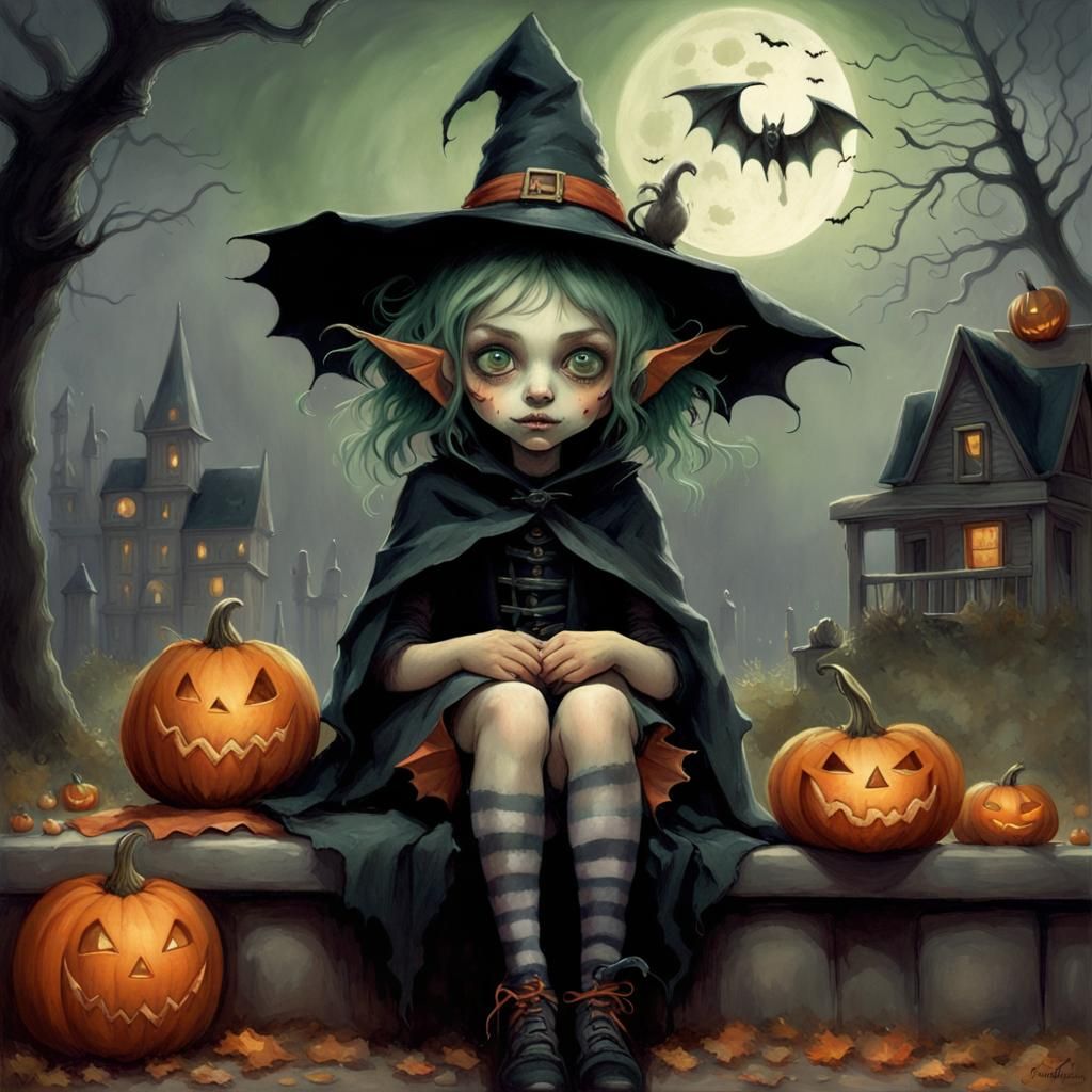 Cute Little Witch Halloween Digital Art