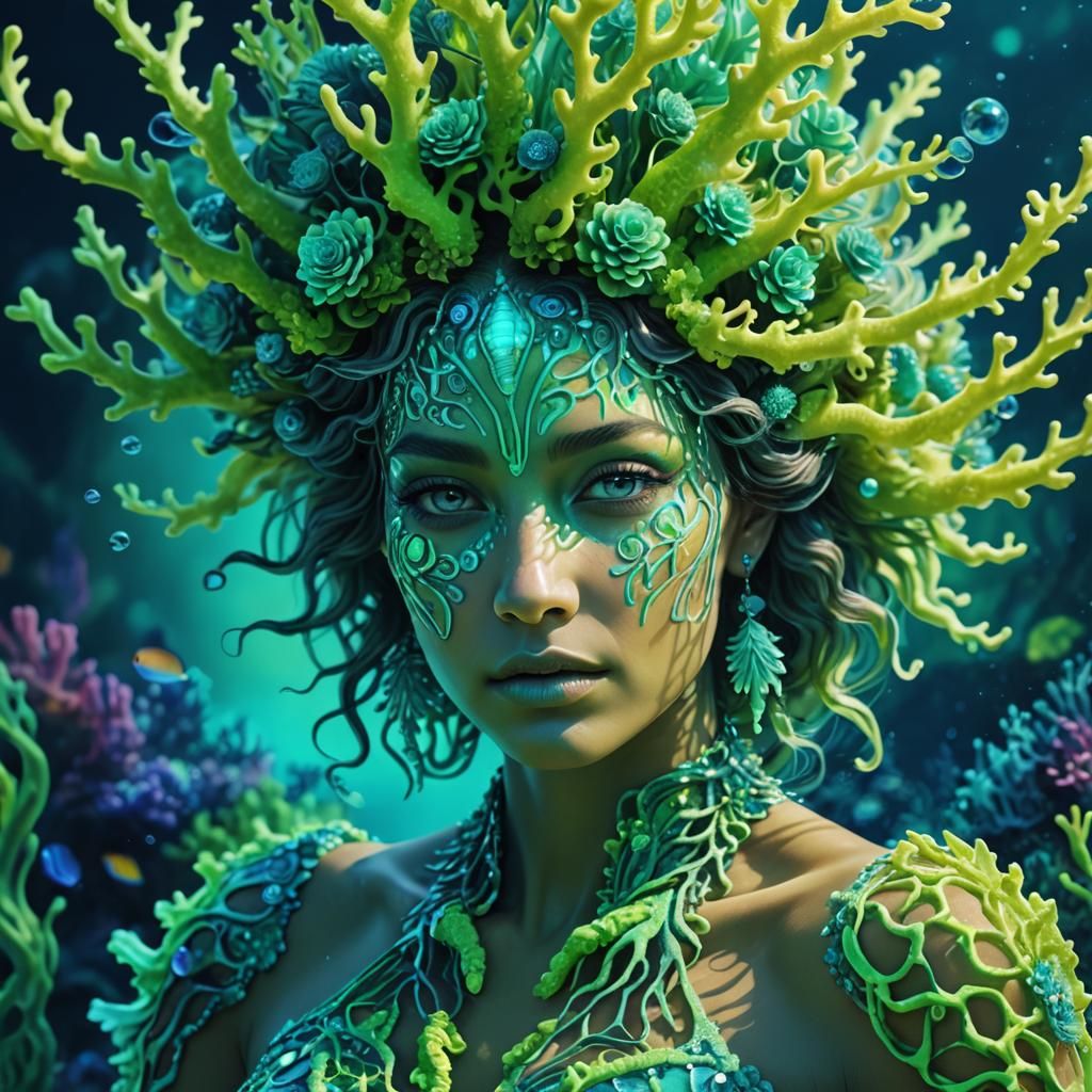 Surreal Fluorescent Goddess of the Coral Reef