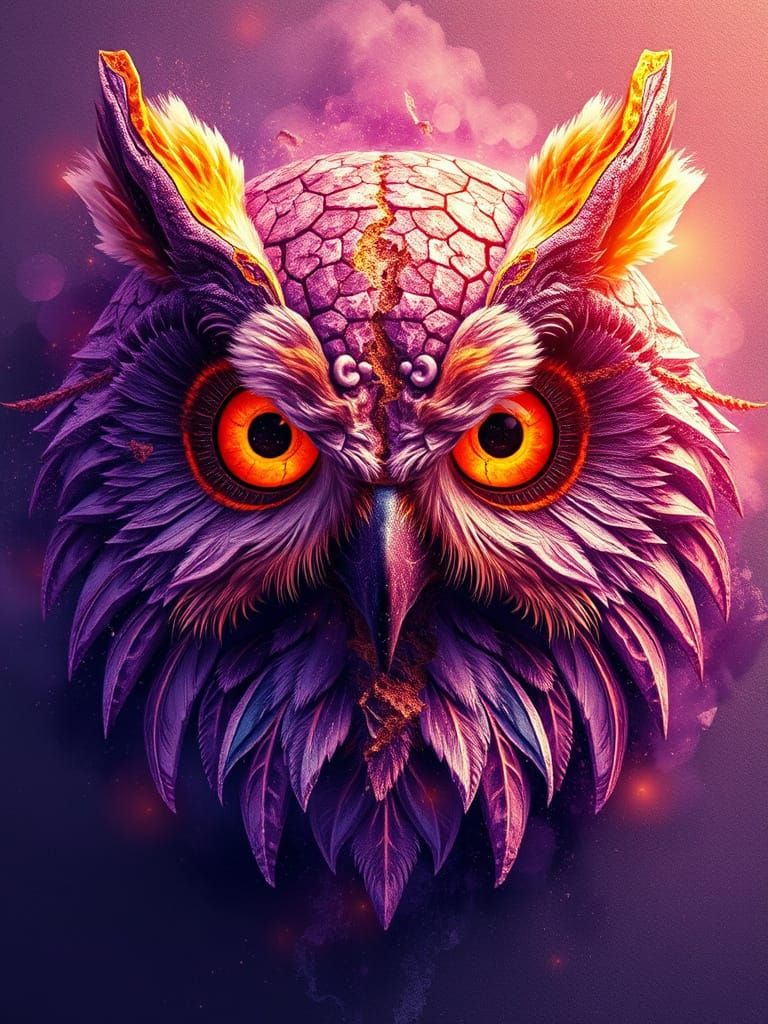 Owl of purple & orange