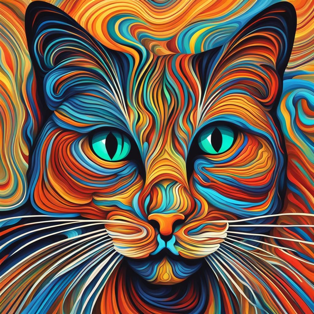 Colorful Sine Wave Cat: Abstract Art