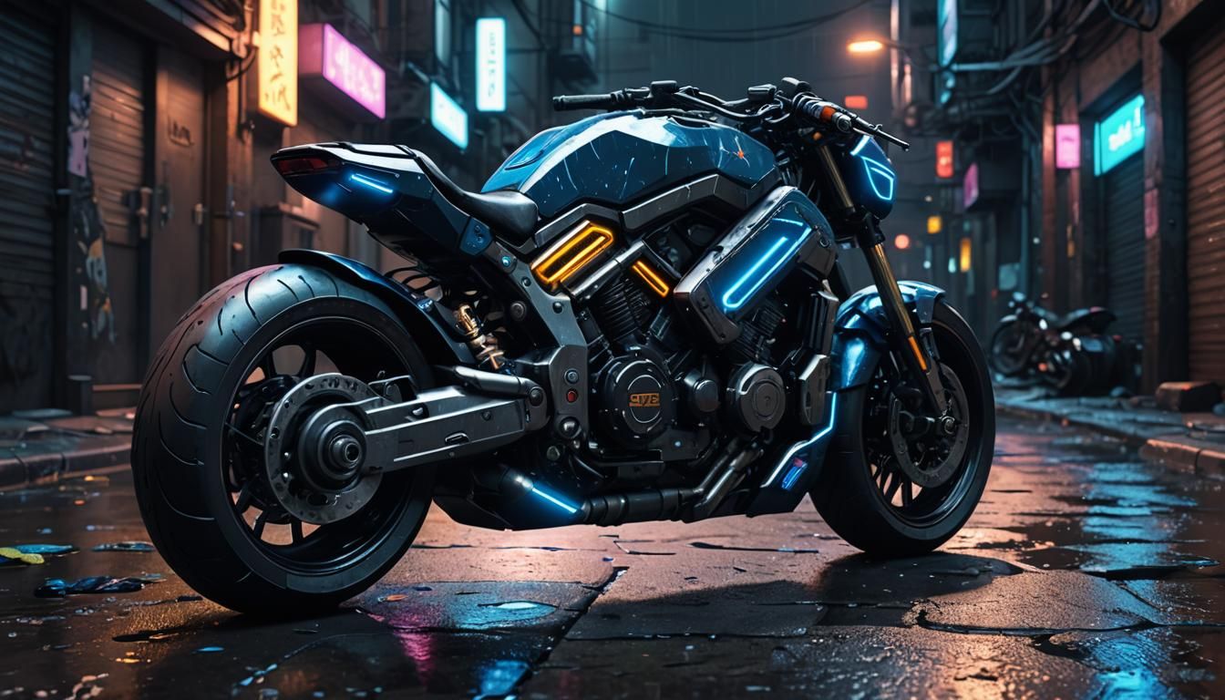 Cyberpunk Motorbike in Gritty Alleyway: 3D Render
