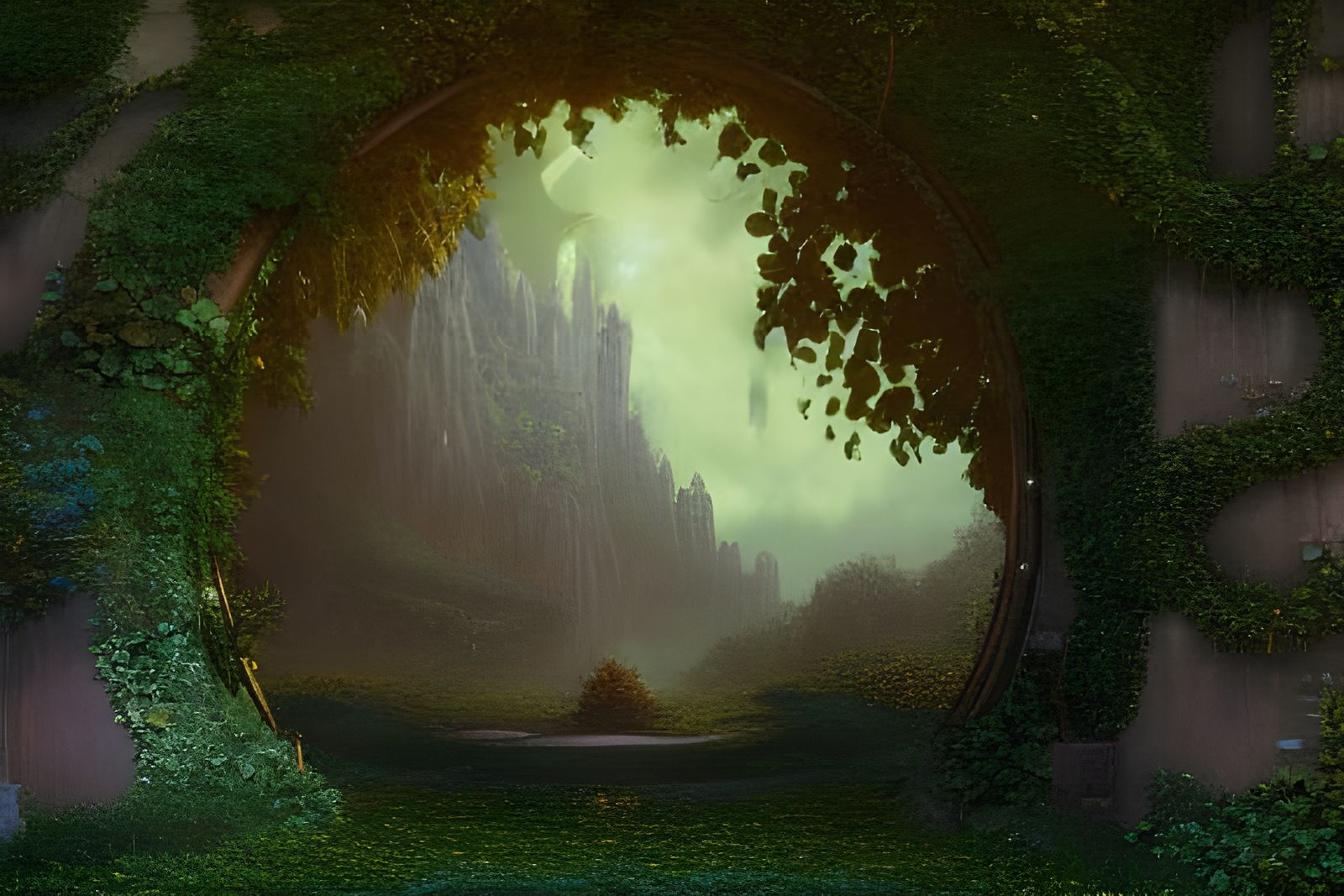 Moonlit Ivy Portal in Detailed Matte Painting
