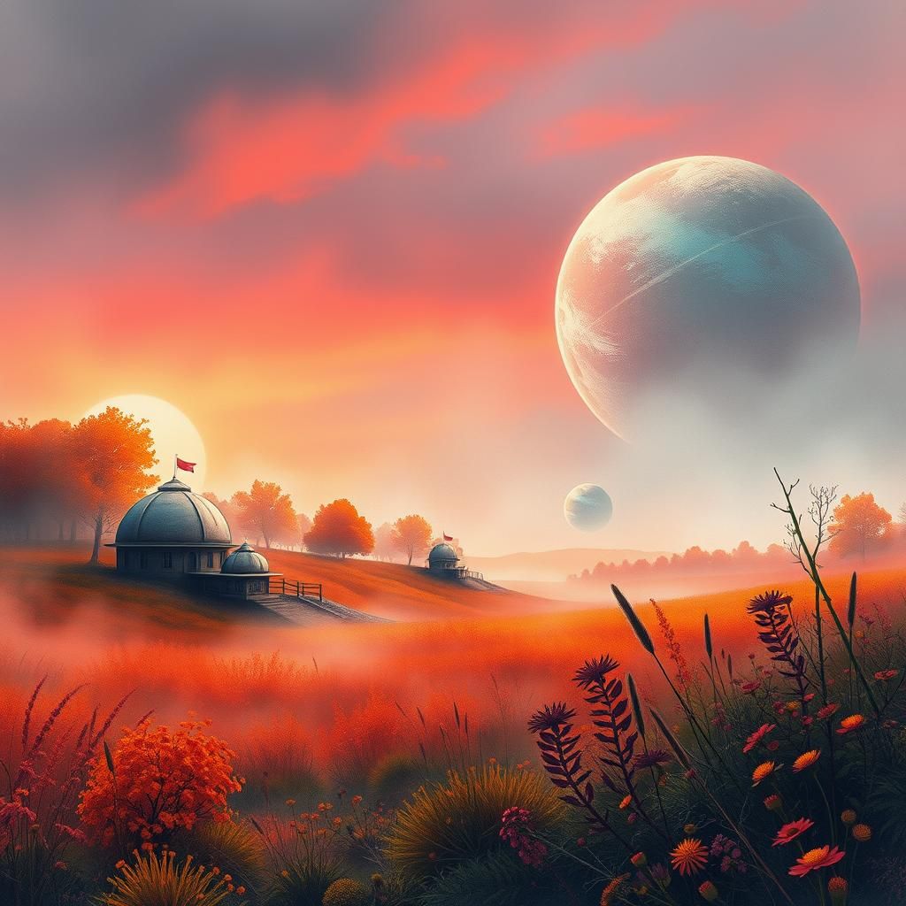 Science Fiction Landscape in Watercolor Style