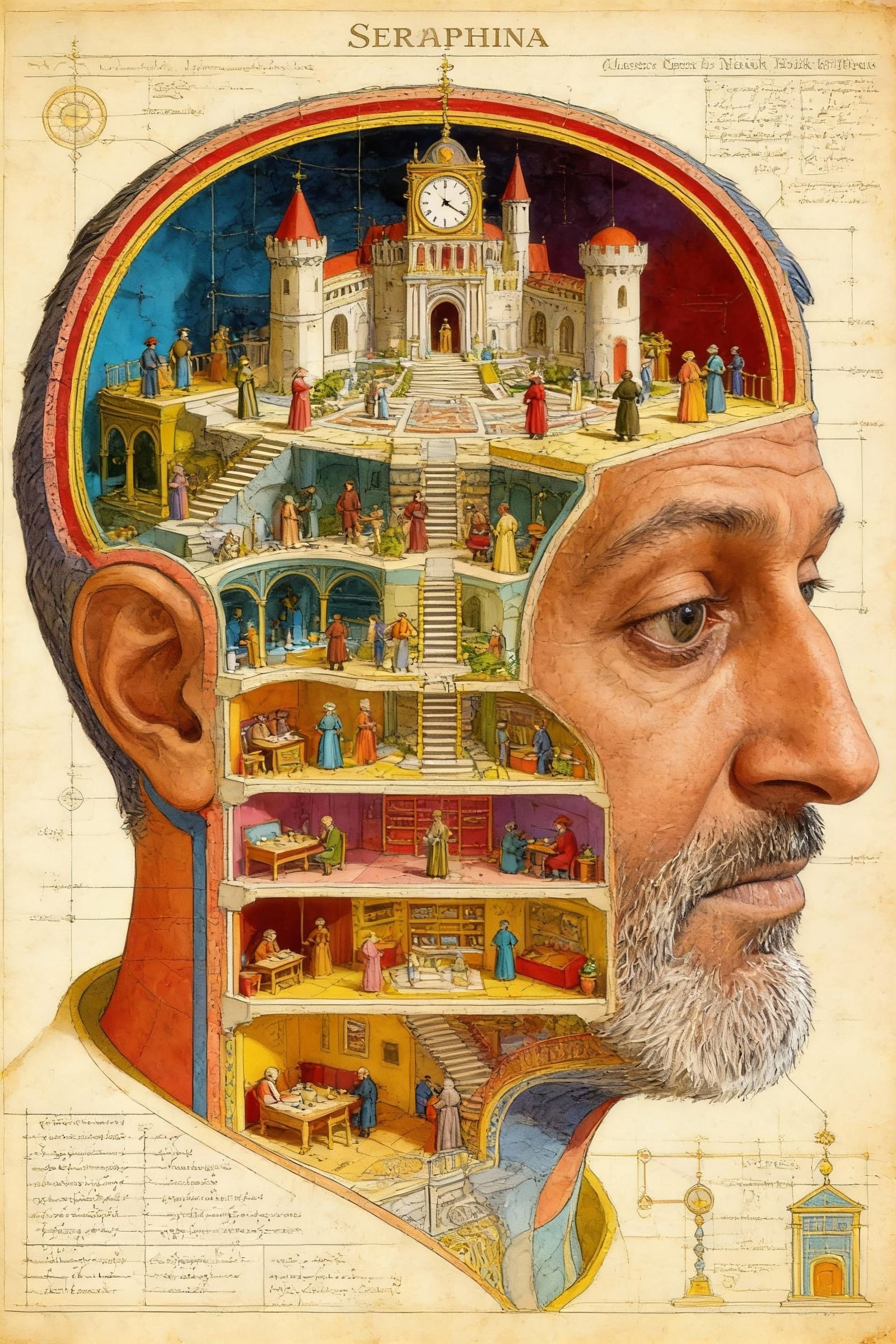 Surreal Micro Society Inside Giant Head, Ultrarealistic Rend...