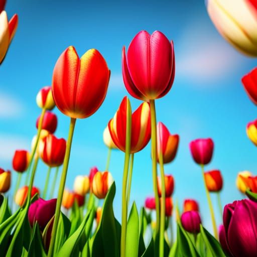 Colorful Tulips in Farm: 3D Digital Art