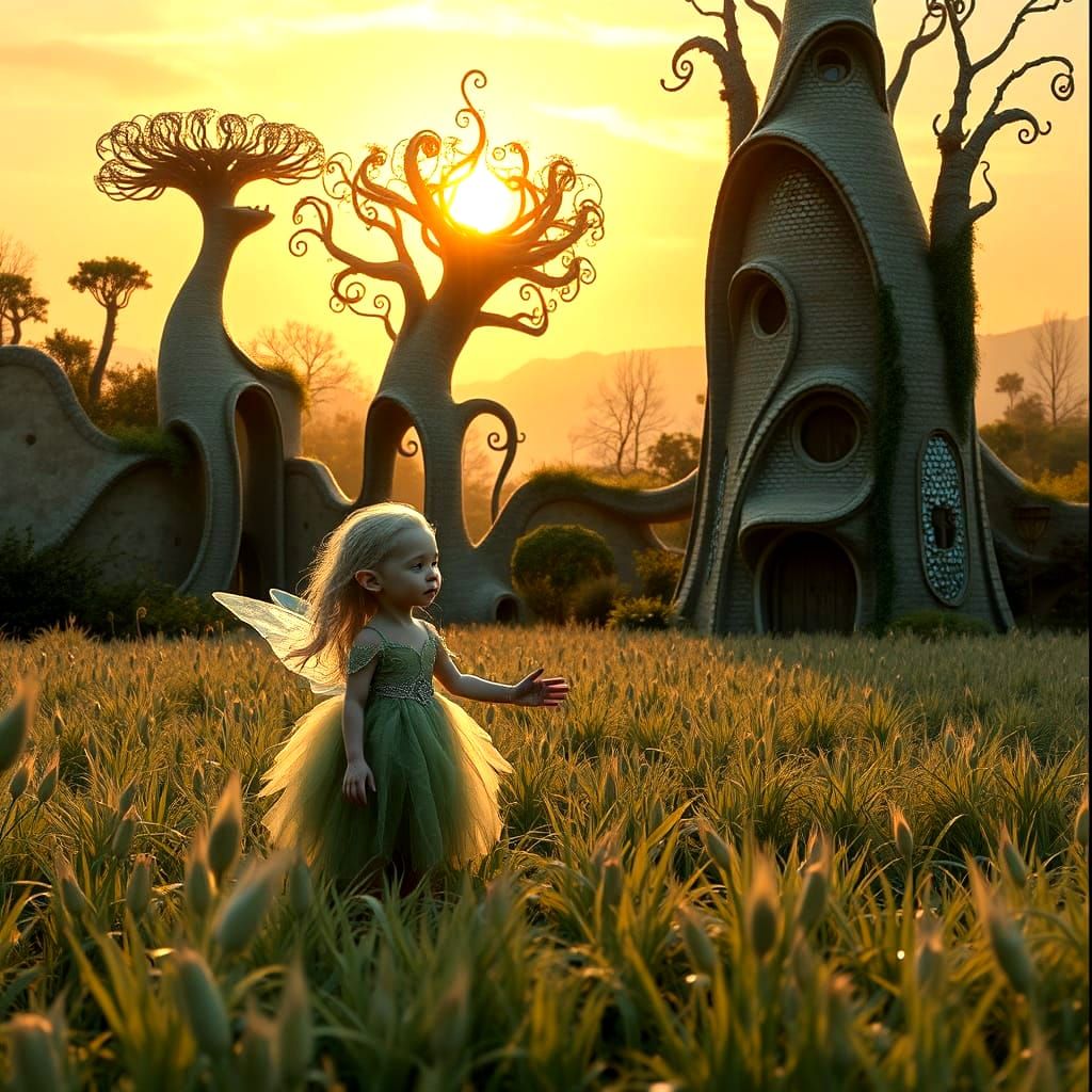Elven Child and Troll Baby in Alien Landscape