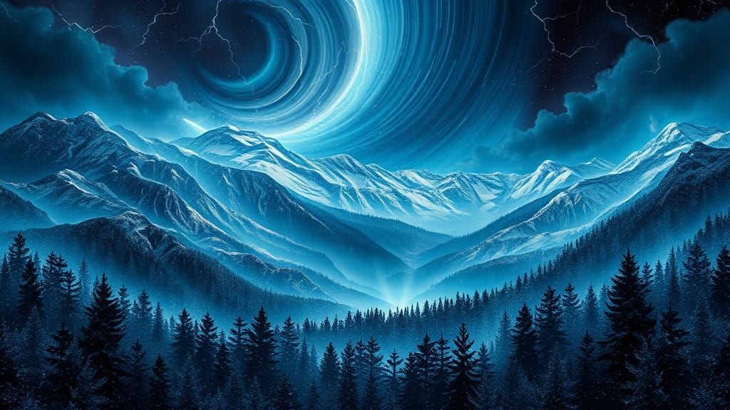 Surreal Forest Aurora with Fractal Light Beams