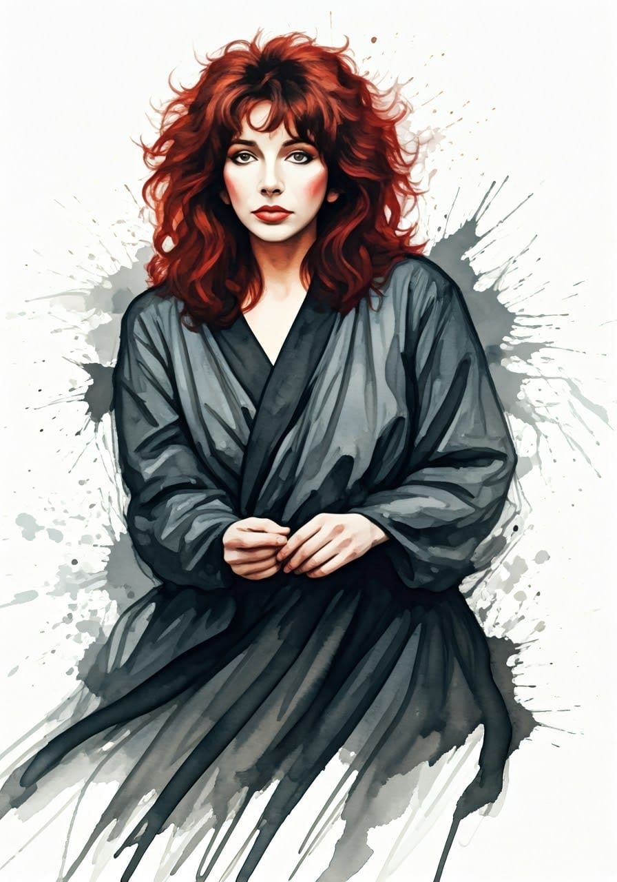 Expressive Ink Portrait of Kate Bush in a Dynamic Pose
