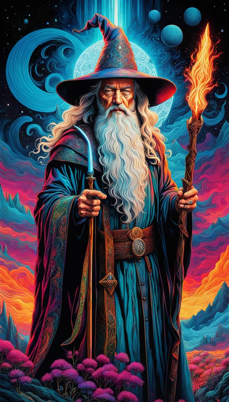 Psychedelic Gandalf Artwork in Visionary Style