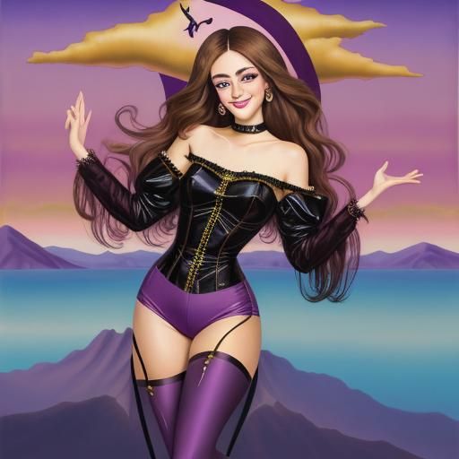 6' 3" brown medium length hair metallic purple shorts and to...