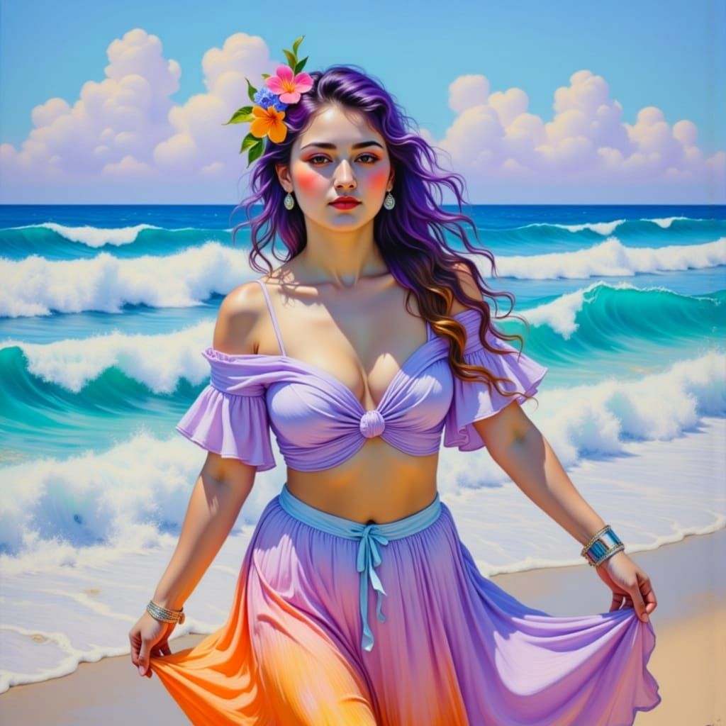 Joyful Dance in Ocean Waves: Vapor Impressionism