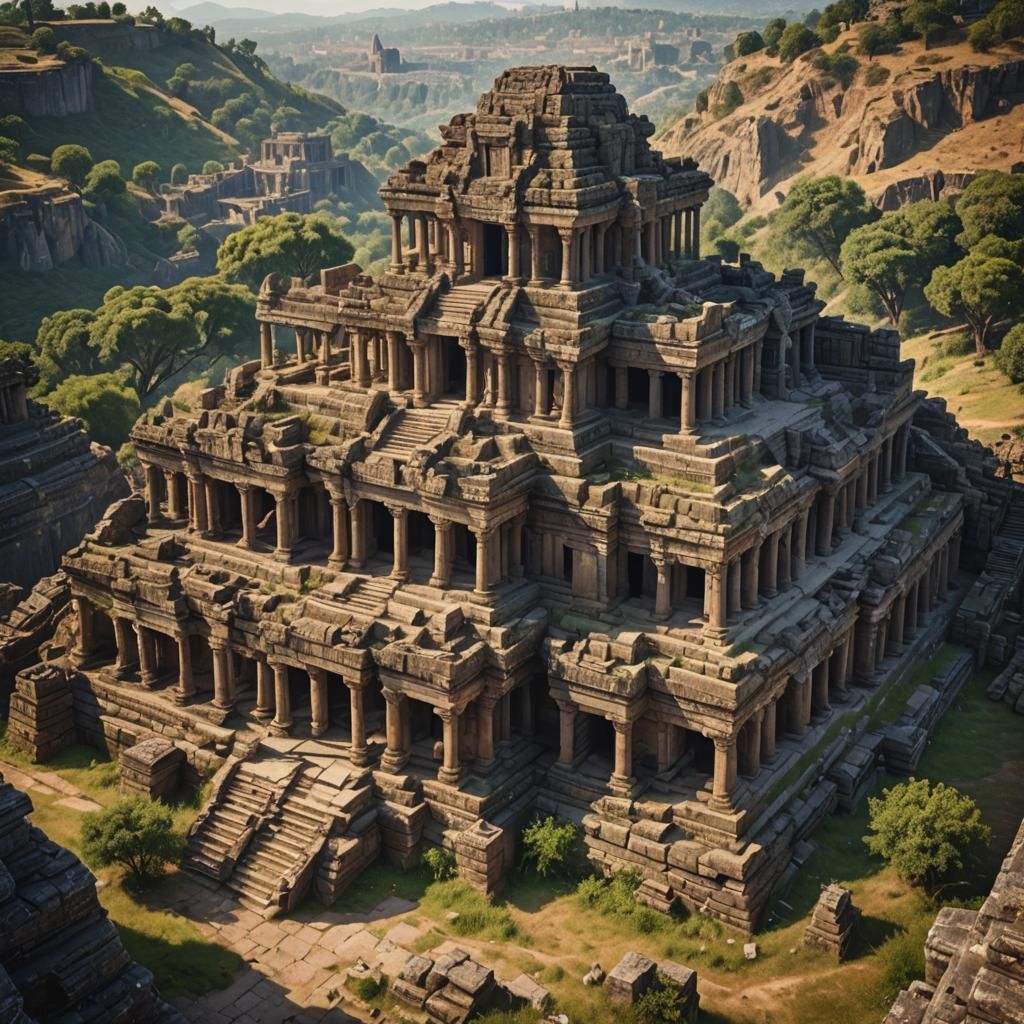 Ancient Temple Ruins on Sunny Hillside