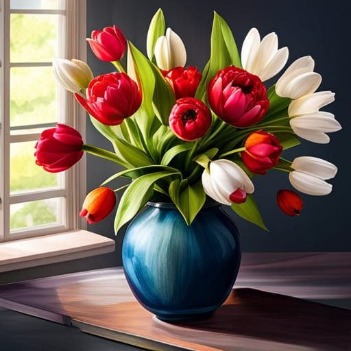 Vibrant Tulips in a Stunning Vase Scene
