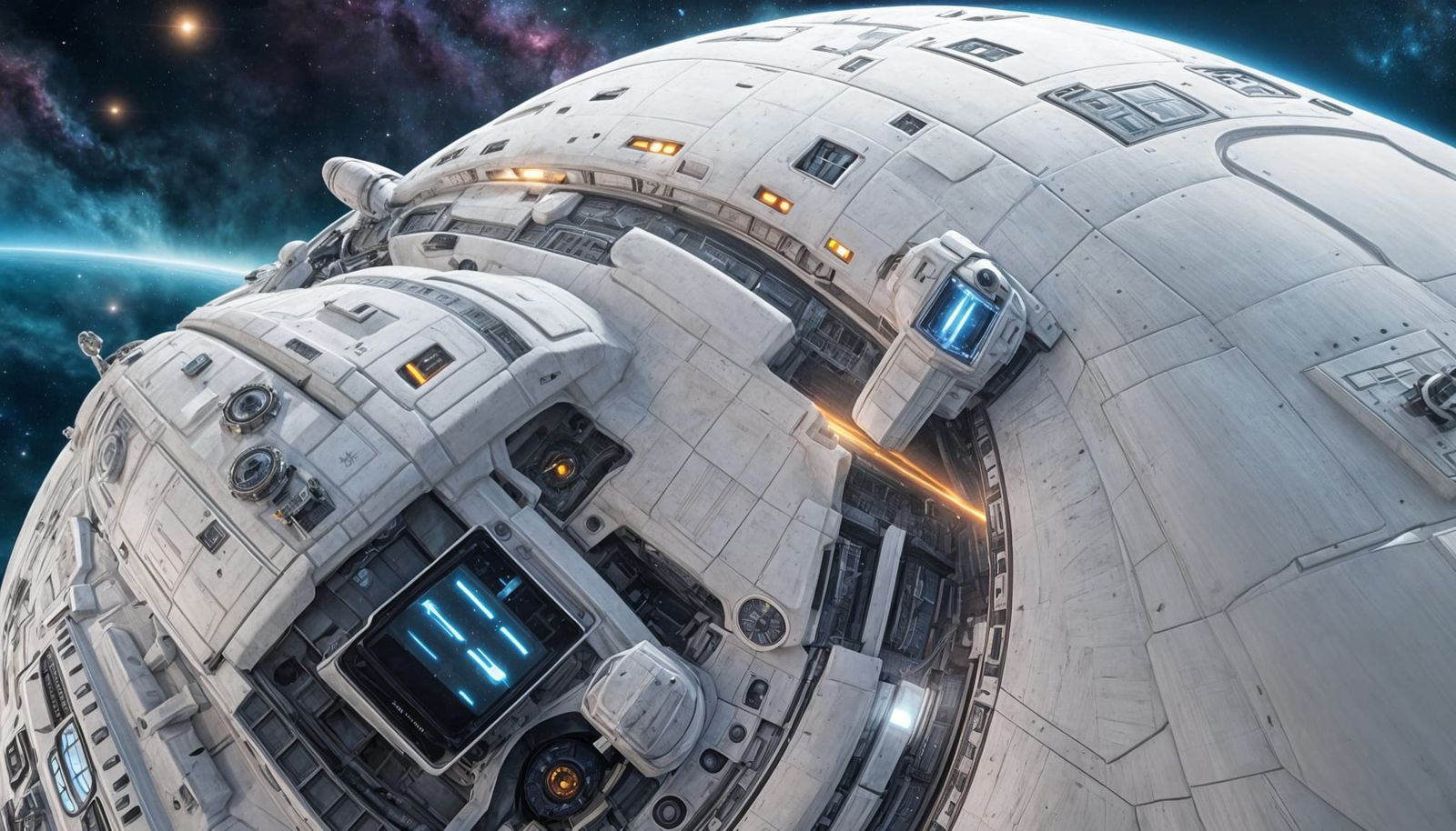 Sleek White Space Cruiser Among Colorful Nebulas