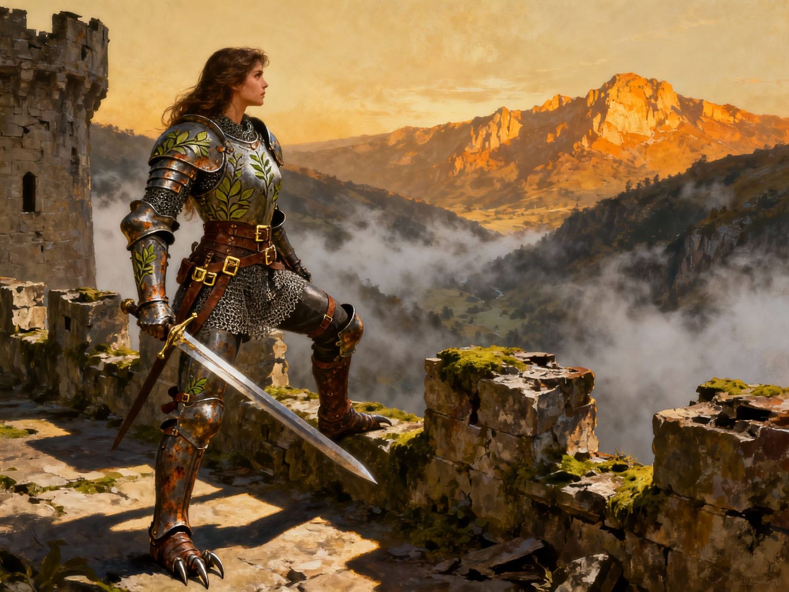 Medieval Warrior Queen on Castle Battlement