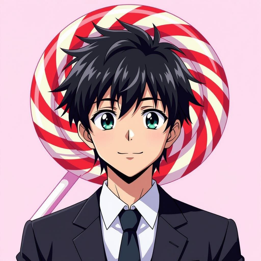 Anime Style Young Man with Lollipop Oni Mask