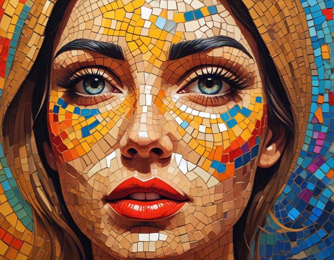 Distressed Fauvist Mosaic of Human Faces in Hyper-Realistic ...