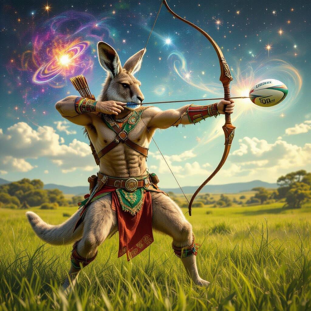 Sagittarius Kangaroo Archer in a Cosmic Landscape