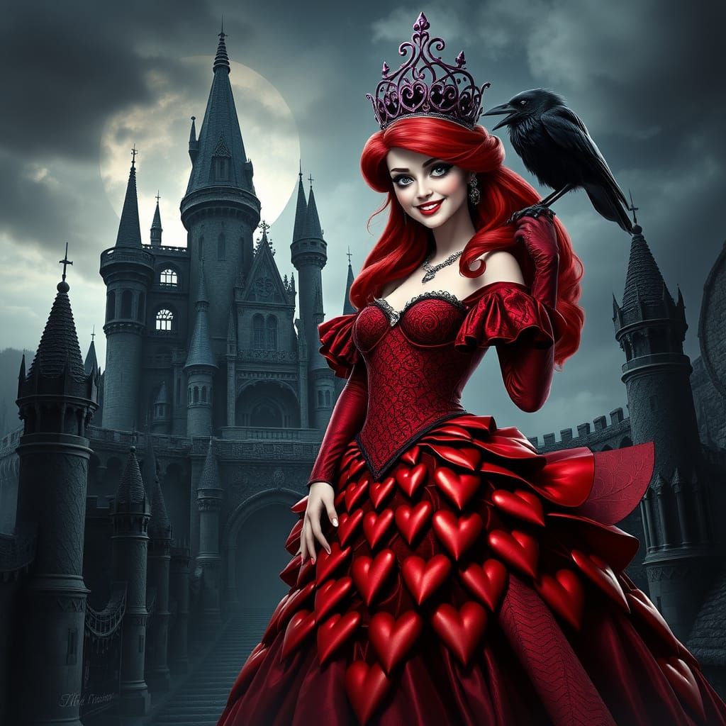 Majestic Evil Queen Ariel in Crimson Gown