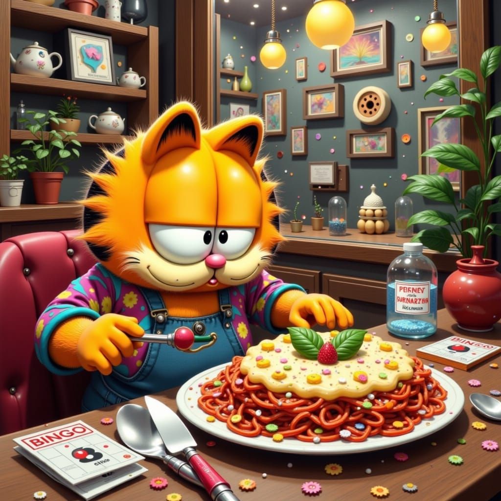 Garfield Plays Bingo in Cartoon Style